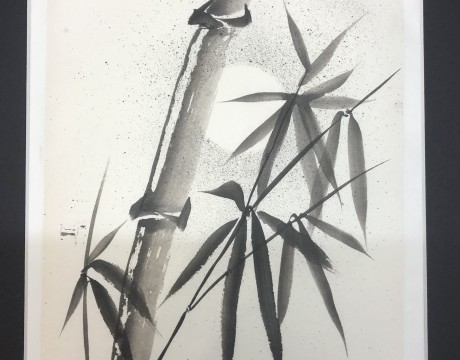 Verstilde bamboo in de nacht. Sumi-e 