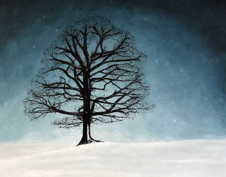 Boom in winterlandschap 