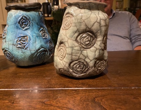 Drukstempel rozen vazen