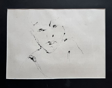 Model verstilt in zwarte inkt op rijstpapier - Sumi e 