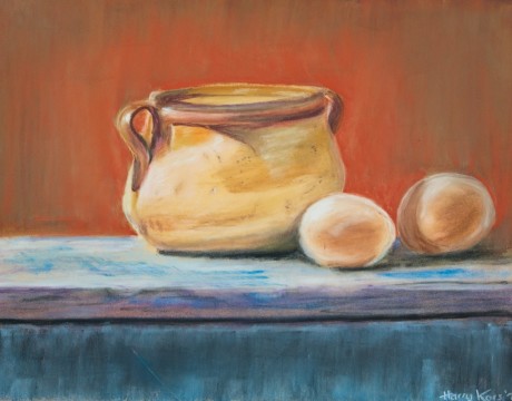 Aardewerkpot met eieren