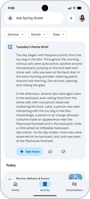 Gemini for Home camera features - Home Brief