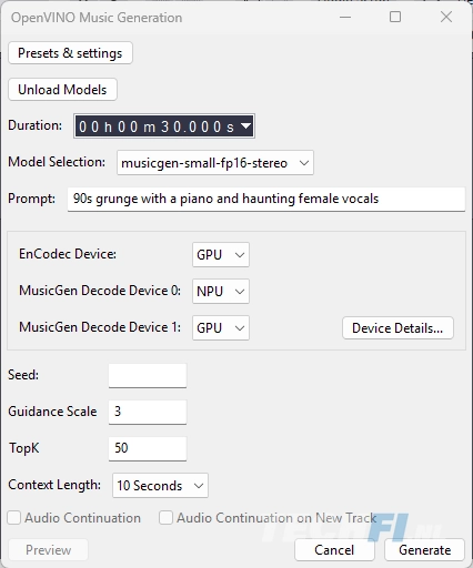Audacity OpenVino prompt