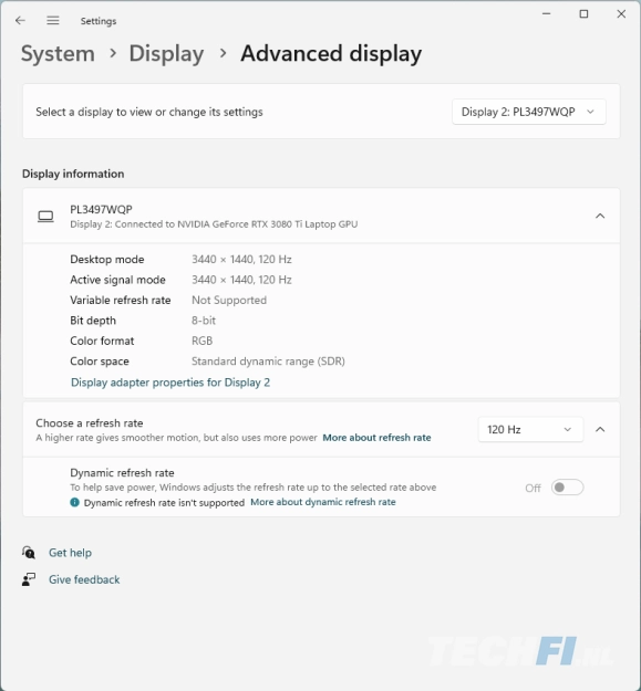 XCB3497WQSNP Windows refresh rate