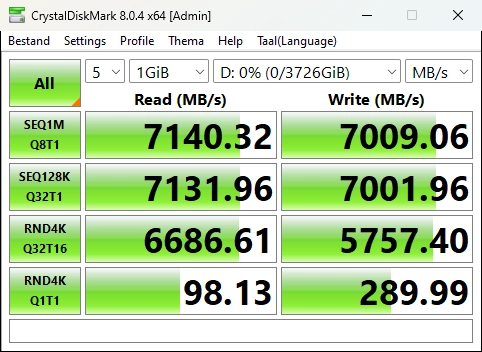 Samsung SSD 9100 Pro 4TB HS in PCI-Express 4.0 in CrystalDiskMark