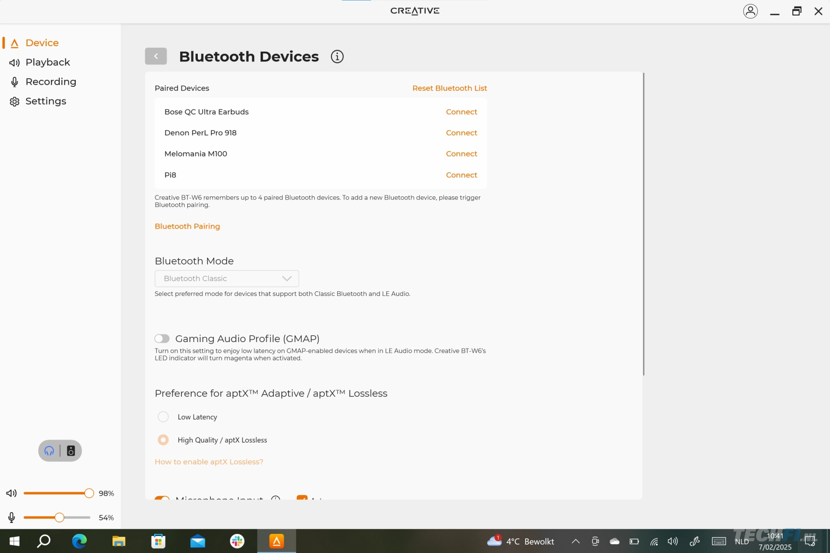 Creative-app bij de BT-W6