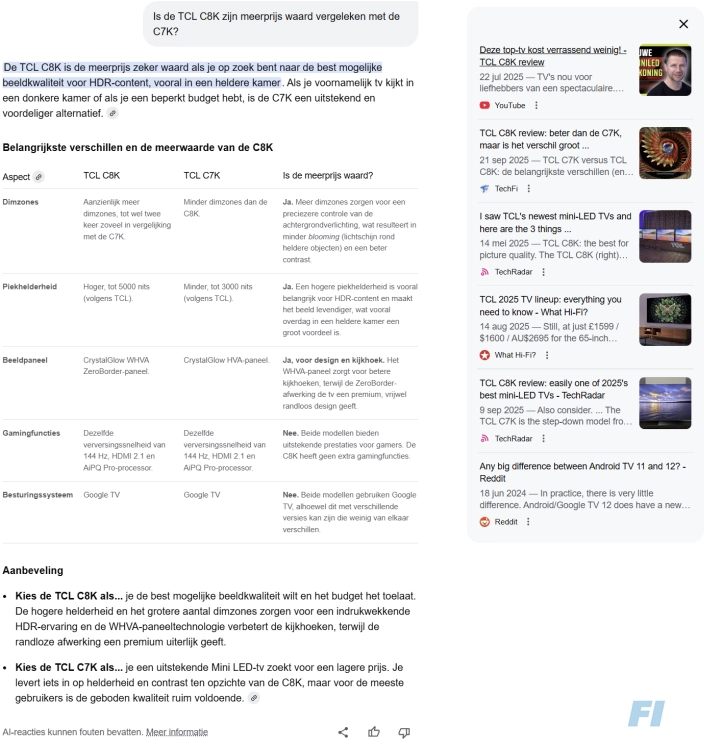 Welke TV is beter: AI-modus antwoordt