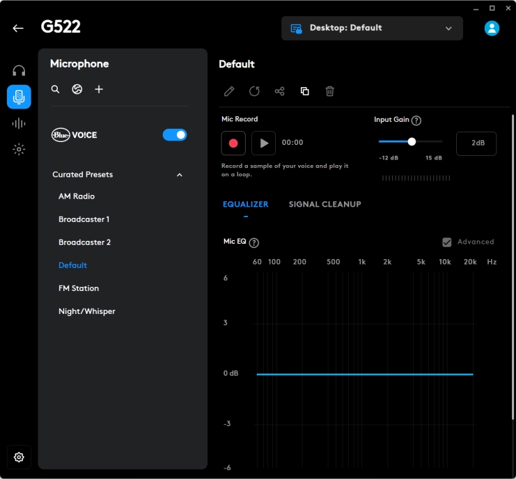 G522 G Hub microphone settings