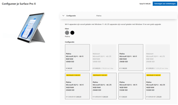 Microsoft Surface Pro X SQ2: 4G versie momenteel goedkoper dan WiFi versie