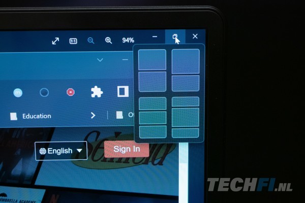 Aardig is dat Windows goed samenwerkt met de alternatieve schermformaten, door alvast diverse indelingen te bieden waar je apps kunt positioneren.