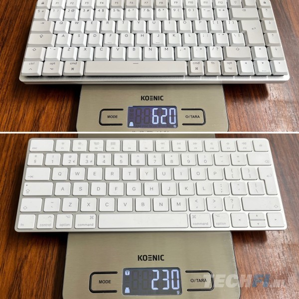 Het Logitech MX Mechanical Mini for Mac is veel zwaarder dan het Apple Magic Keyboard