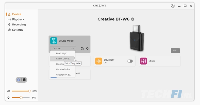 Creative-app bij de BT-W6