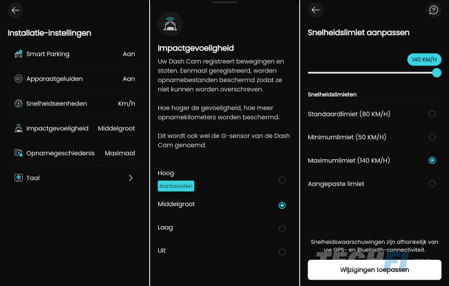 Screenshot Nextbase-app bij de Piqo 2K