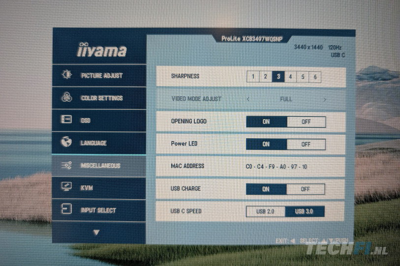 Iiyama ProLite XCB3497WQSNP USB setting