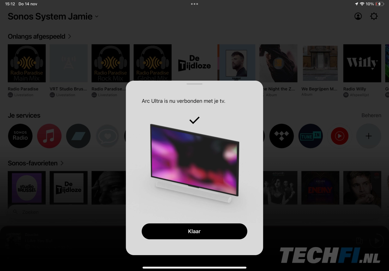 Screenshots Sonos-app met Arc Ultra