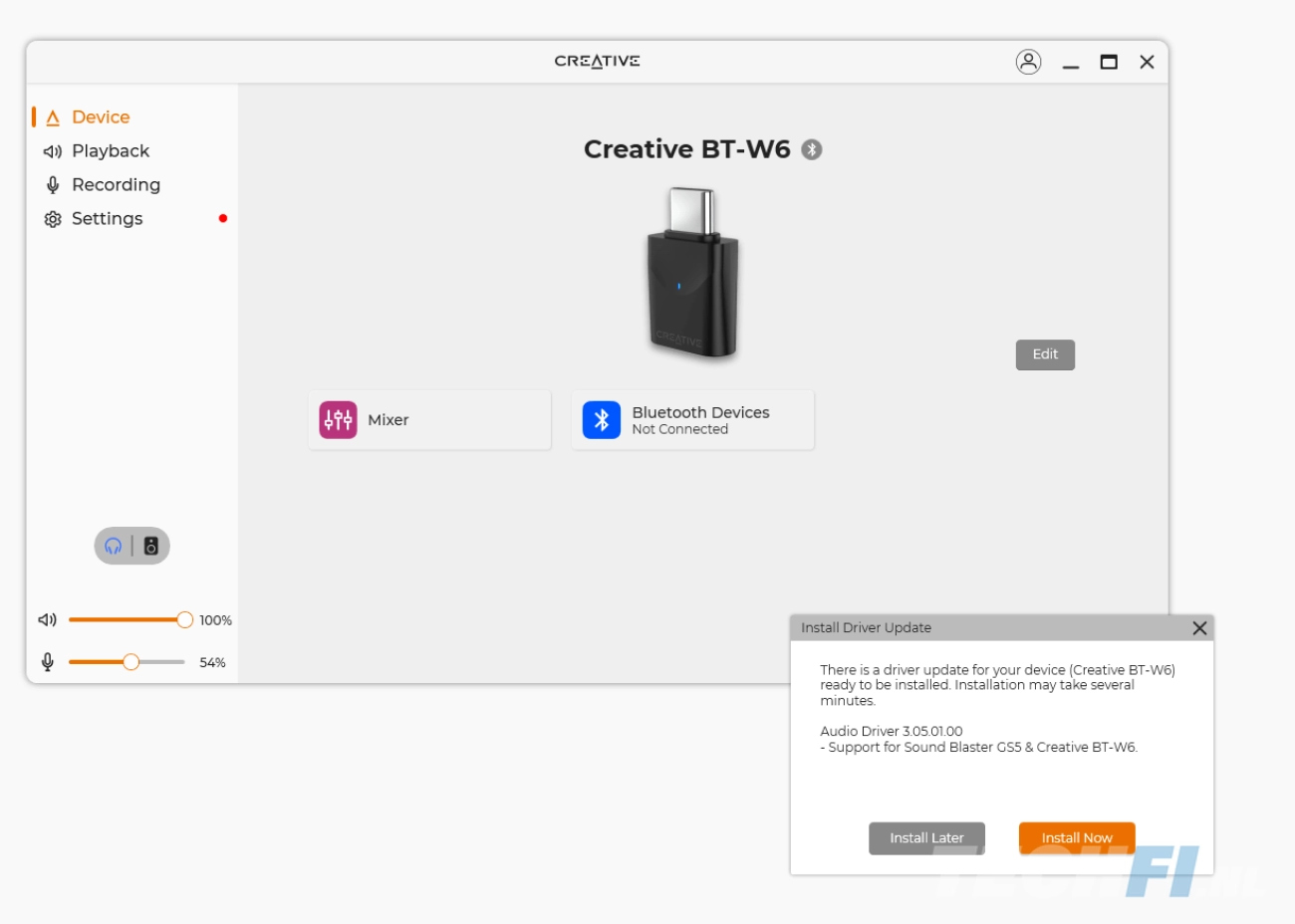 Creative-app bij de BT-W6