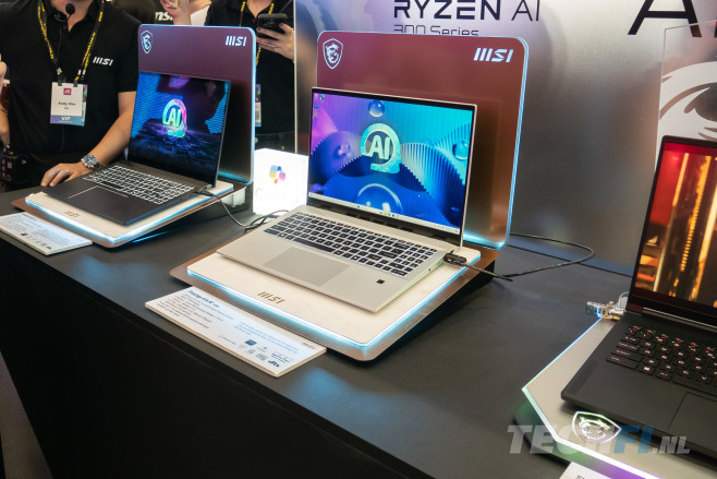 MSI toonde meerdere laptops met meer dan 40 TOPS voor AI-berekeningen op de stand op Computex, met zowel AMD (zoals bovenstaande) als Intel processors aan boord.