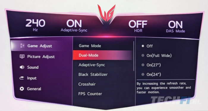 LG UltraGear 32GS95UE 22 Dual-Mode in het on-screen menu