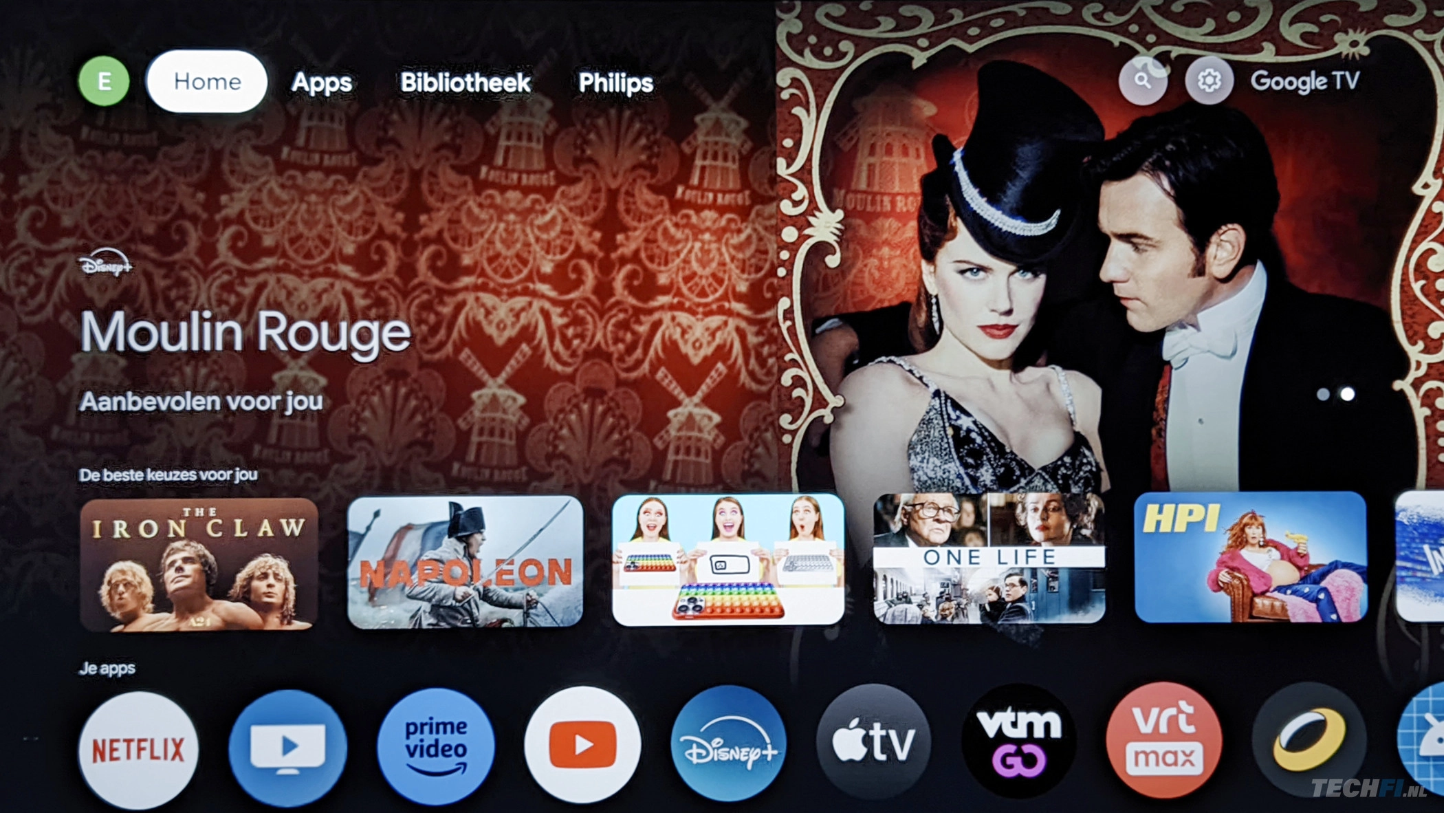 Philips OLED809 Google TV home scherm