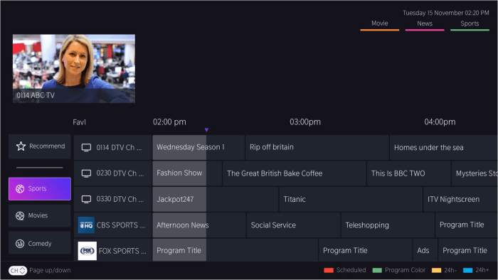 VIDAA 8 kan FAST en DTV kanalen per thema gemengd tonen