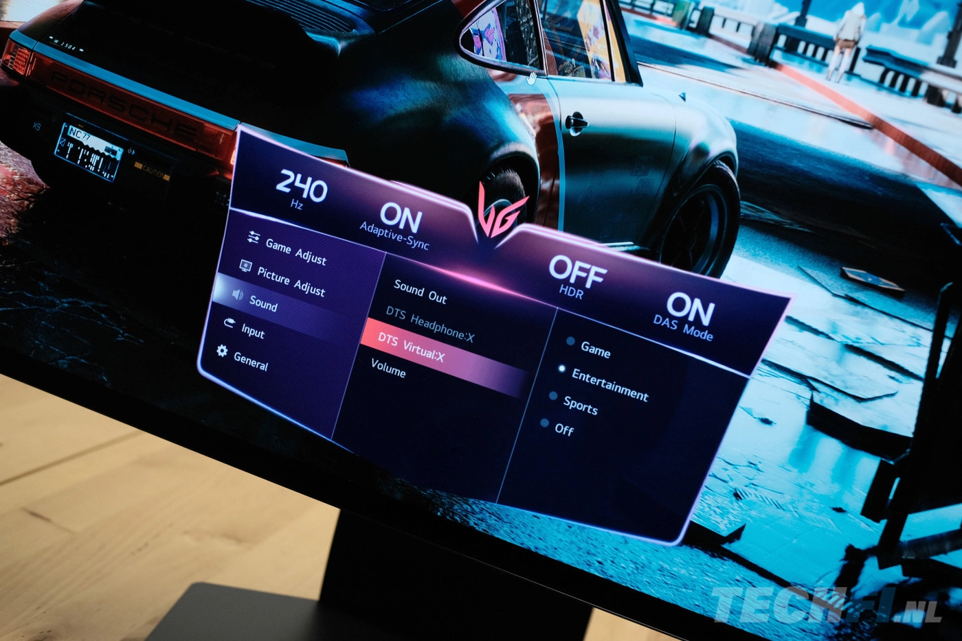 LG UltraGear 32GS95UE on-screen menu met geluid-opties