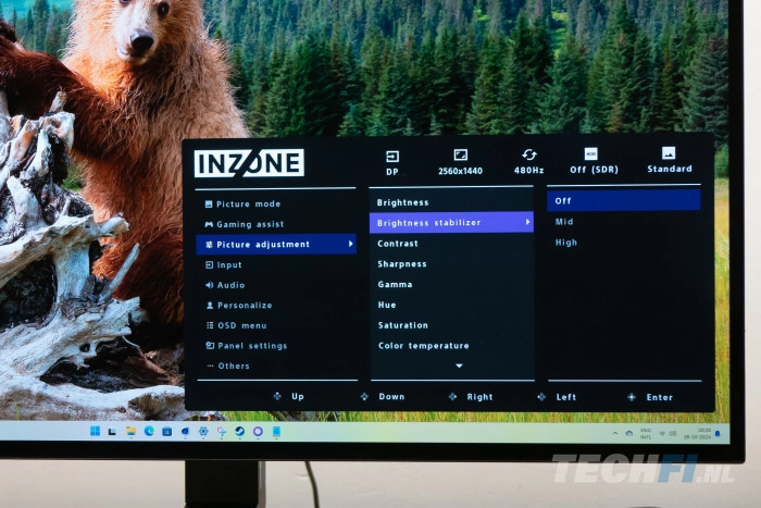 Sony INZONE M10S on-screen menu - Brightness stabilizer