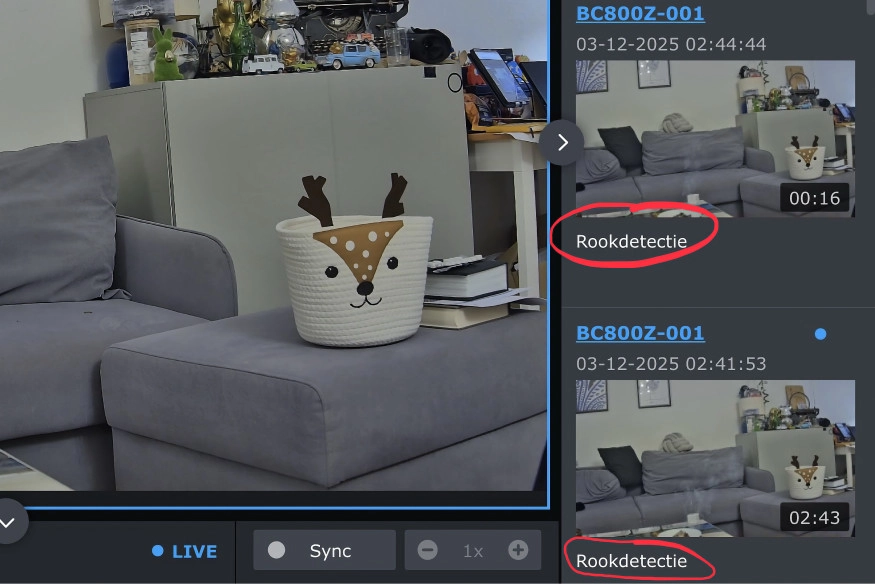 De Synology BC800Z detecteert rook