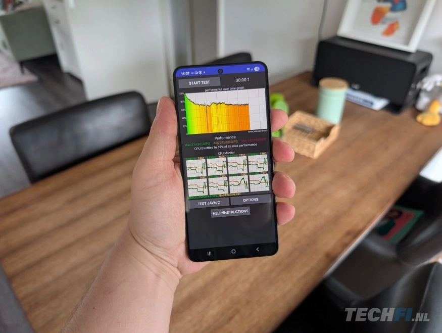 Samsung Galaxy S25 Edge - prestaties zakken snel in bij continue hoge belasting