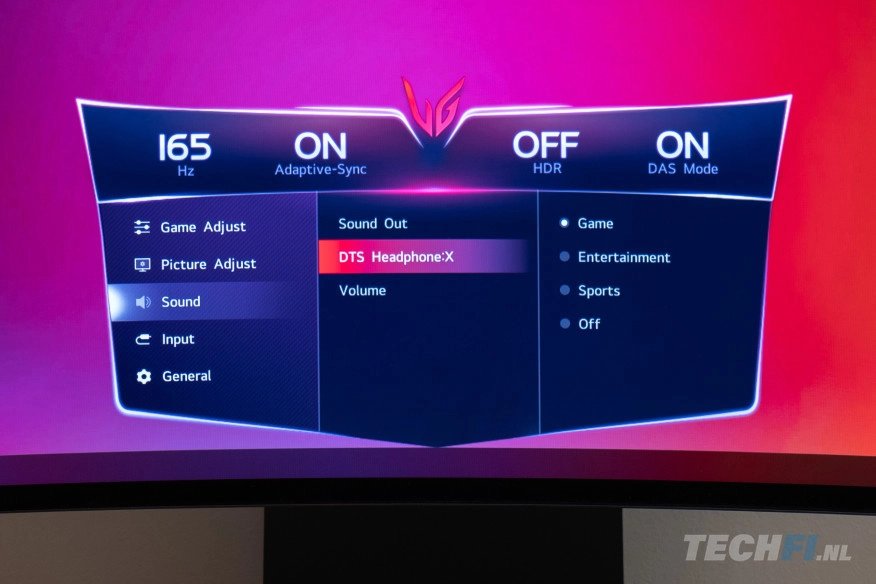 LG UltraGear 45GX950A on-screen menu - audio