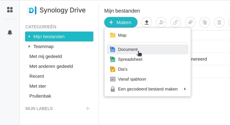 Synology Drive Office apps menu
