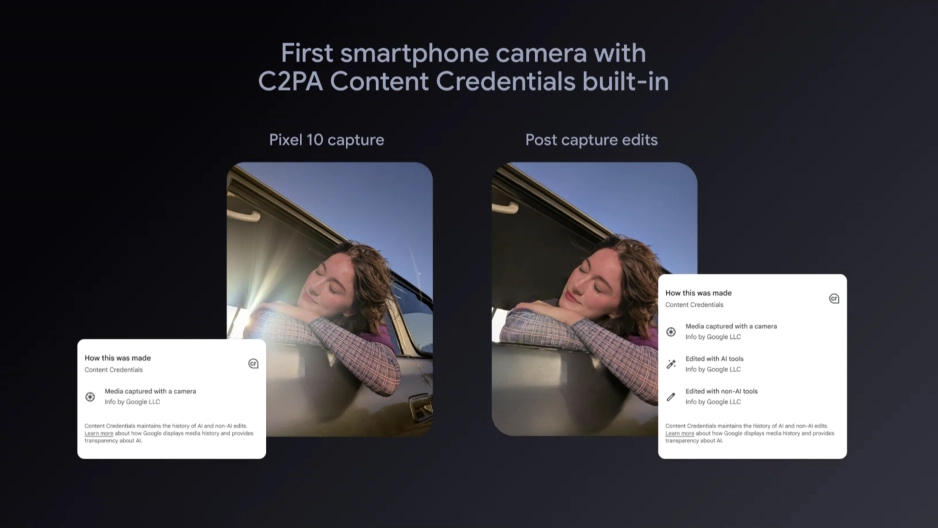 Pixel 10 camera content credentials