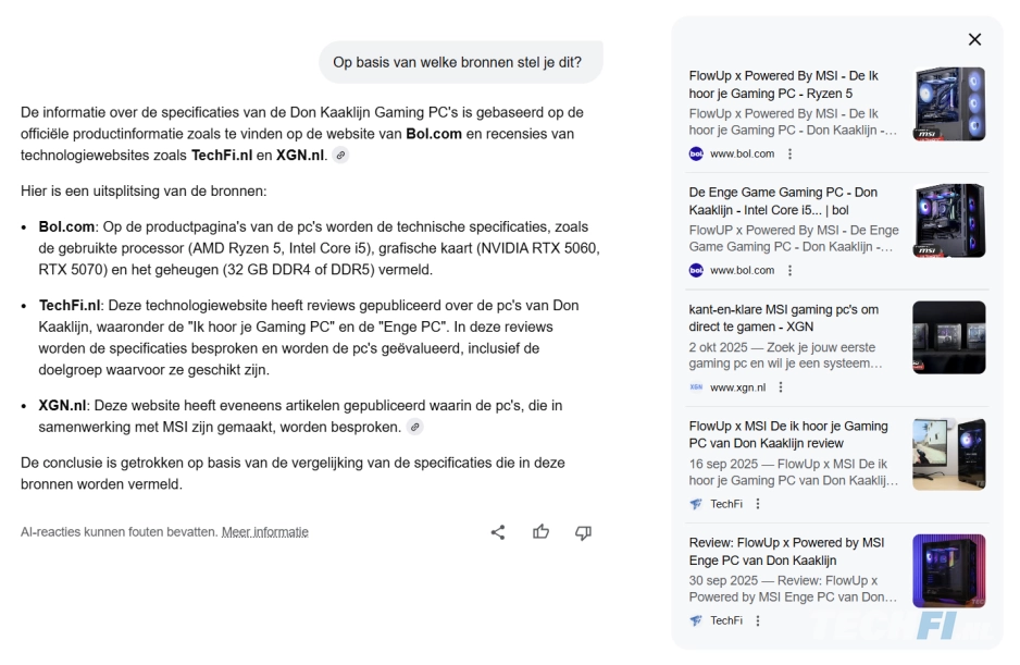 vraag naar bronnen bij AI-modus