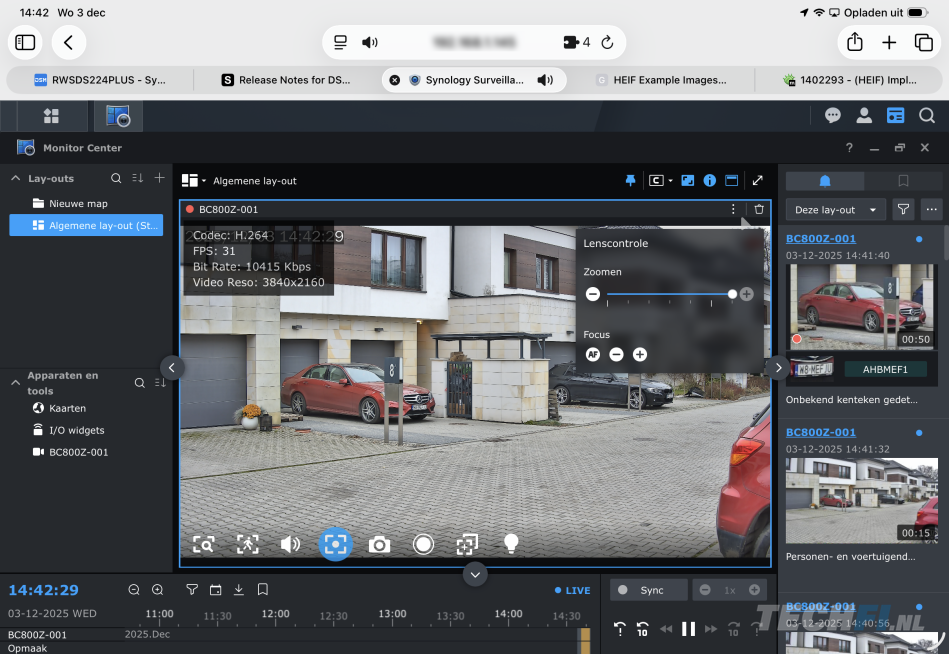 Synology BC800Z zoomfunctie in Surveillance Station
