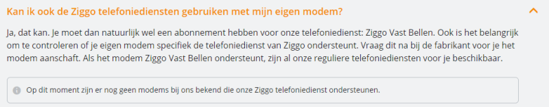 Ziggo claimt geen modems te kennen, die overweg kunnen met de eigen telefoniedienst.
