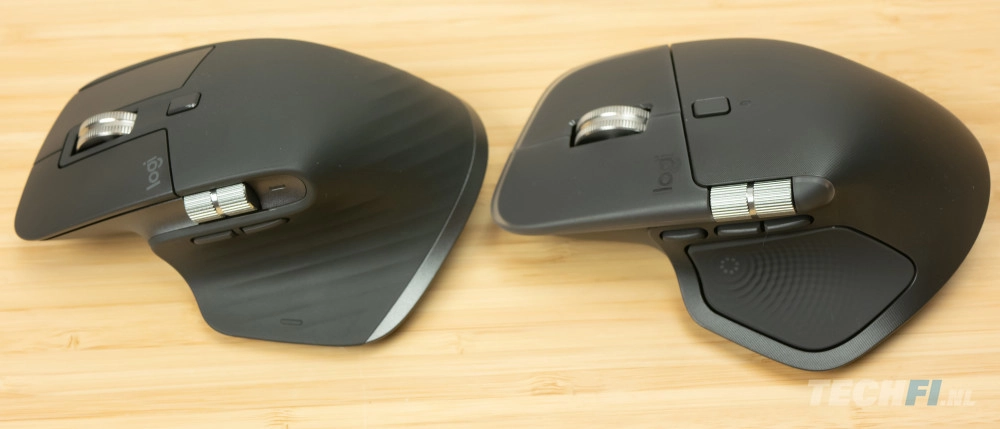 Logitech MX Master 4 naast de MX Master 3S (links)