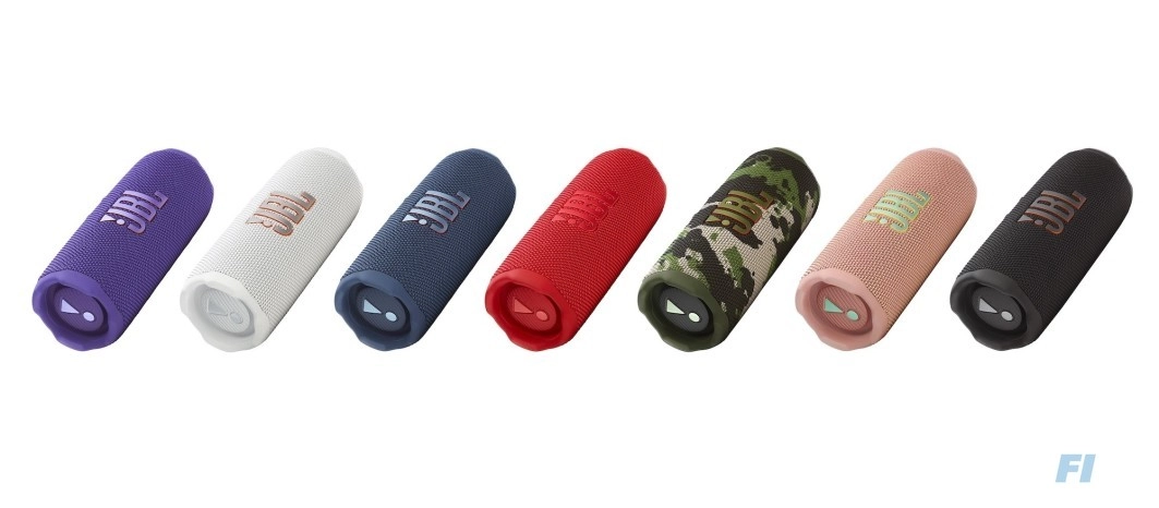 De verschillende kleuren van de Flip 7 van JBL