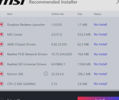 MSI Driver Utility Installer opties